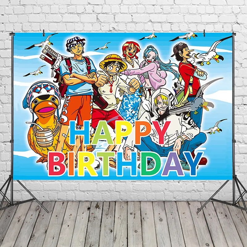 One Piece Cartoon Birthday Backdrop